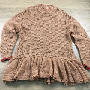 Free People Sweater Women Small Ruffle Peplum Wool Mohair Blend Open Knit Tunic